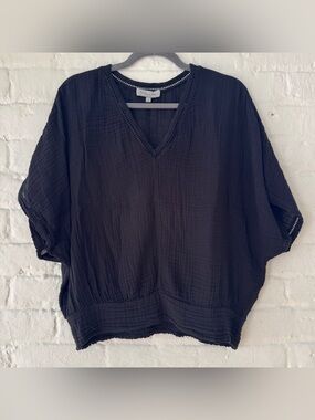 Michael Stars Black Gauze V-Neck Dolman Sleeve Top Small
